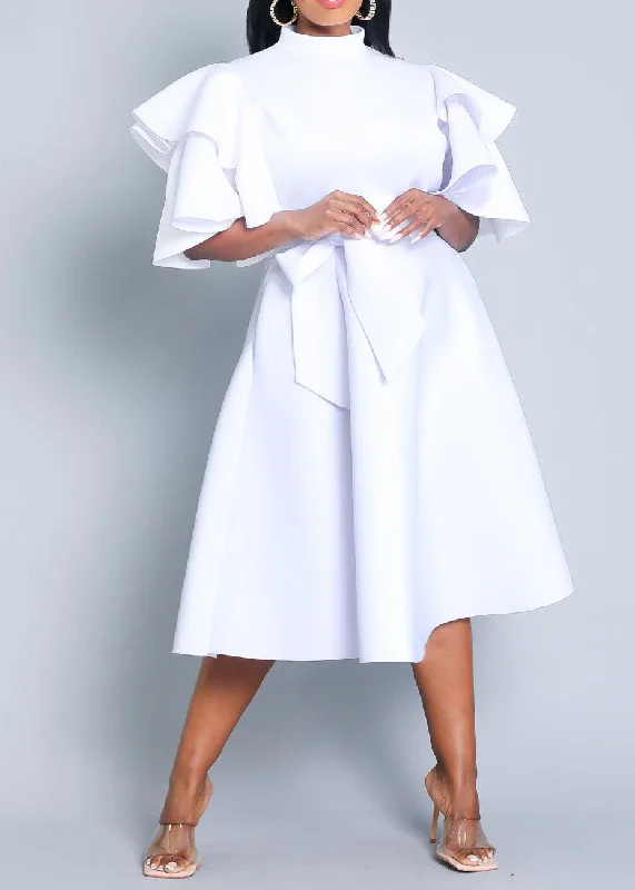 Plus Size Extravagant Fit and Flare Midi Dress With Belt Comfortable Button Front Midi Dress