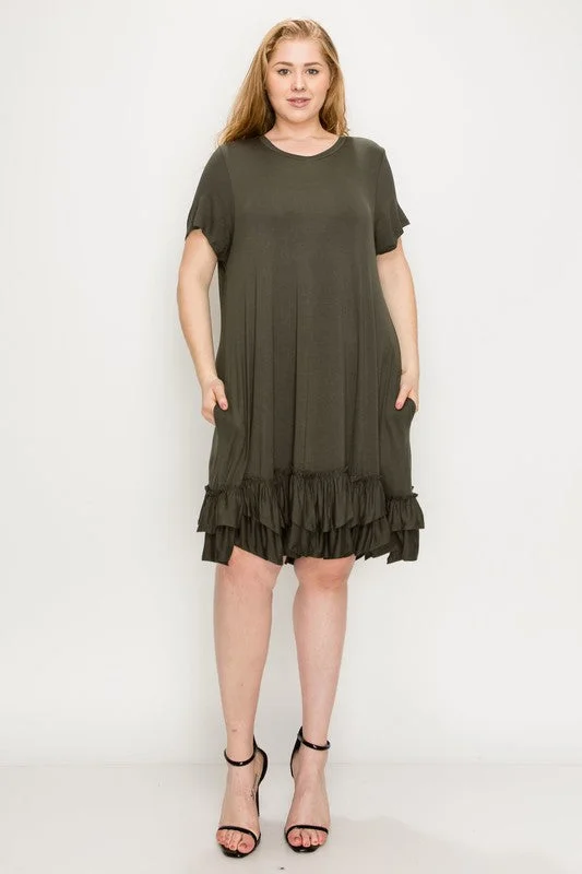 HI Curvy Plus Size Women  Short Sleeve midi dresses Layered Detail Fashionable High-Low Midi Dress