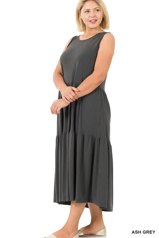 Hi Curvy Plus size Women Sleeveless Tiered Midi Dress Comfortable Sleeveless Midi Dress