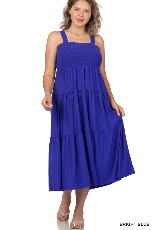 Hi Curvy Plus Size Women Smocked Tiered Midi Dress Trendy Smocked Detail Midi Dress