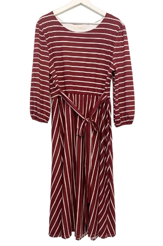 Plus Striped Midi Dress in Wine/Ivory Style 5094X Stylish Animal Print Midi Dress