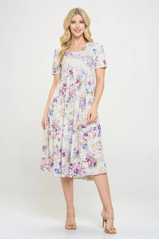 Plus Tiered Midi Dress Silver Floral Style 333 Cozy Wide Strap Midi Dress