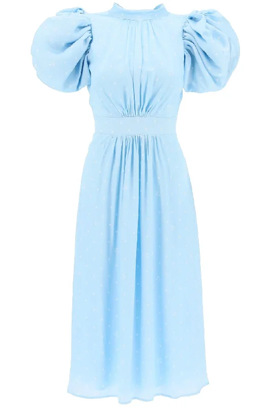 polka dot midi dress with balloon sleeves 1125682961 OVAL POLKA DOT + COOL BLUE COMB. Fashionable Fitted Midi Dress