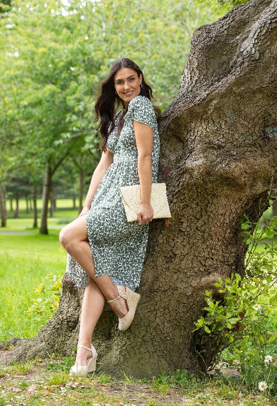 Printed Midi Dress Elegant Floral Appliqué Midi Dress