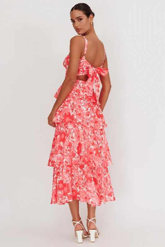 Provence Bloom Tiered Floral Maxi Dress Pink Cozy Ribbed Maxi Dress