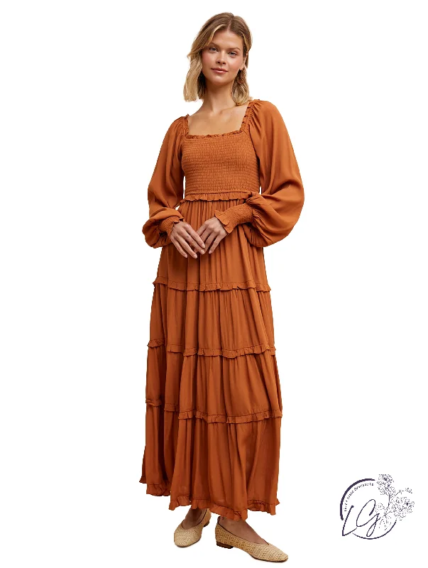Pumpkin Spice Tiered Maxi Dress Comfortable T-Shirt Maxi Dress