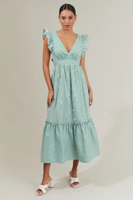 Quiana Striped Avila Poplin Tie Back Midi Dress Fashionable Casual Midi Dress