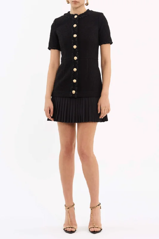 Margo Short Sleeve Mini Dress Black Comfortable Linen Mini Dress
