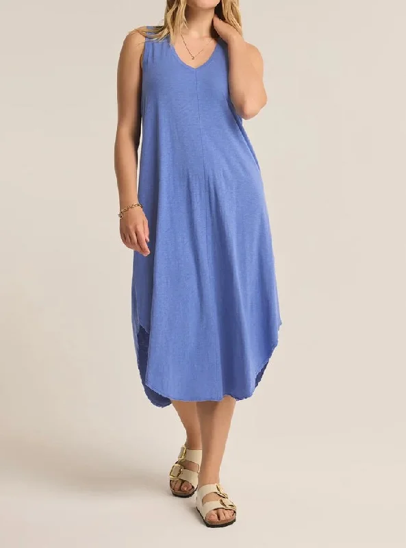 Reverie Slub Midi Dress - Blue Wave Stylish Wraparound Midi Dress