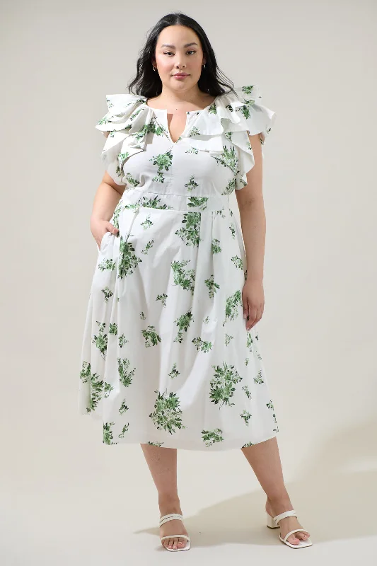 Ria Floral Santana Tie Back Midi Dress Curve Stylish Silk Midi Dress