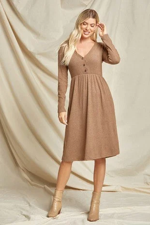 Ribbed Midi Dress 5074 in Mocha Comfortable Stretch Midi Dress