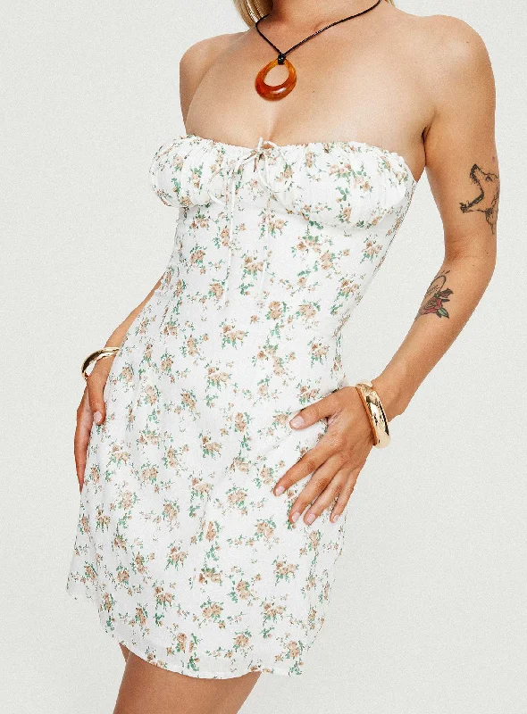 Rizzi Mini Dress White Floral Stylish Ruffle Mini Dress