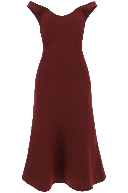 Roland mouret wool silk off-the-shoulder midi dress 158M MAROON Fashionable Off-Shoulder Dress Midi