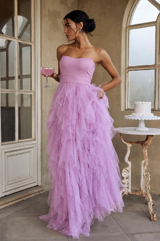 Rori Tulle Cascade Maxi Dress Orchid Trendy Printed Maxi Dress