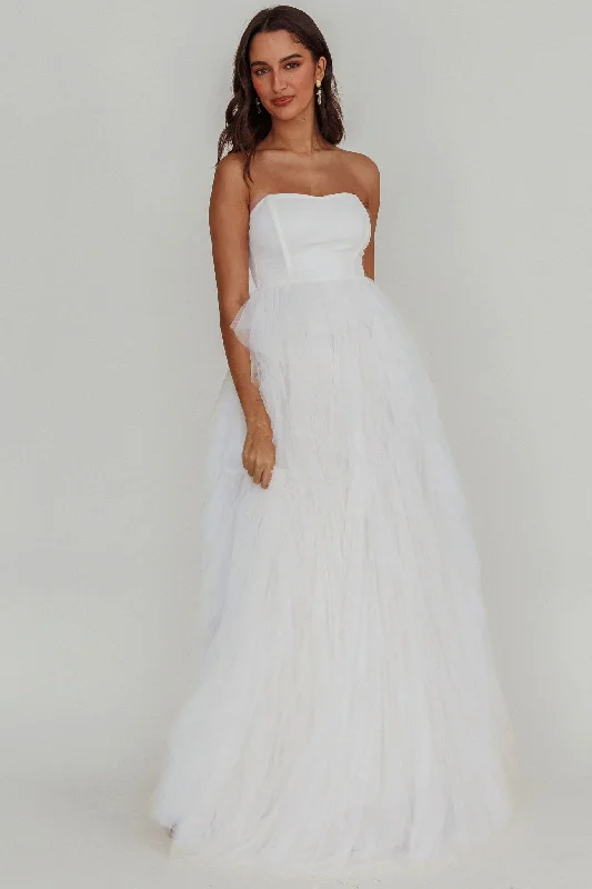 Rori Tulle Cascade Maxi Dress White Elegant Boho Maxi Dress