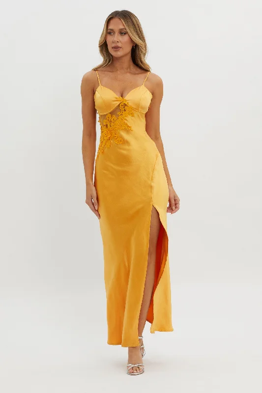 Roxana Applique Trim Split Maxi Dress Orange Fashionable Chiffon Tiered Maxi Dress