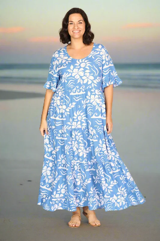 Sabre Frill Maxi Dress in Blue Horizon Comfortable Bohemian Maxi Dress