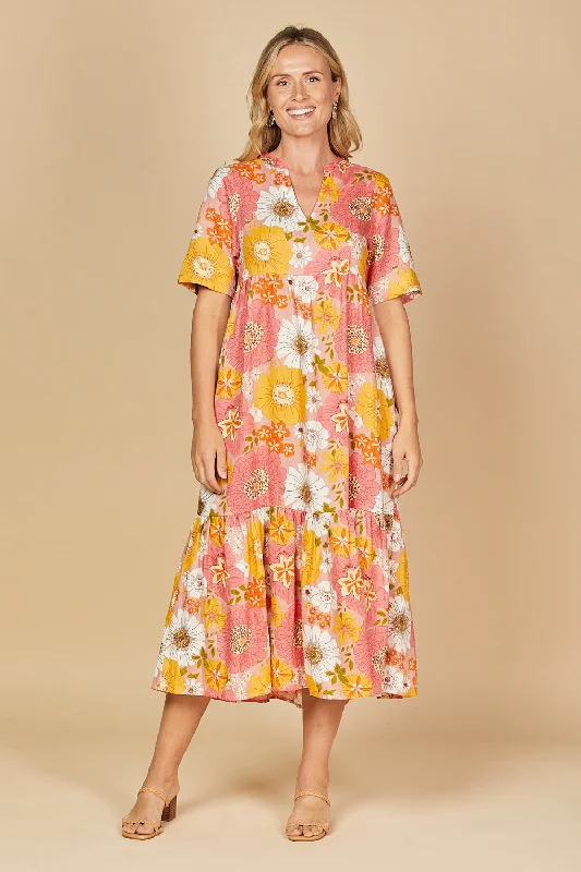 Sabre Linen V-Neck Maxi Dress in Vienna Trendy Ruffled Maxi Dress