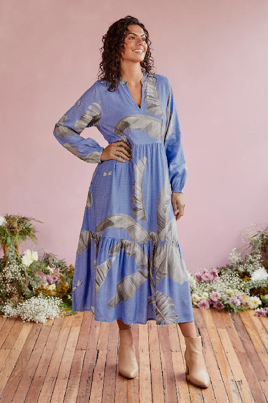 Sabre V-Neck Maxi Dress in Whitsundays Cozy Maxi Dress with Slit