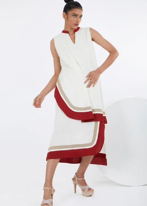 Sachi Natural White Midi Dress Stylish Tiered Midi Dress