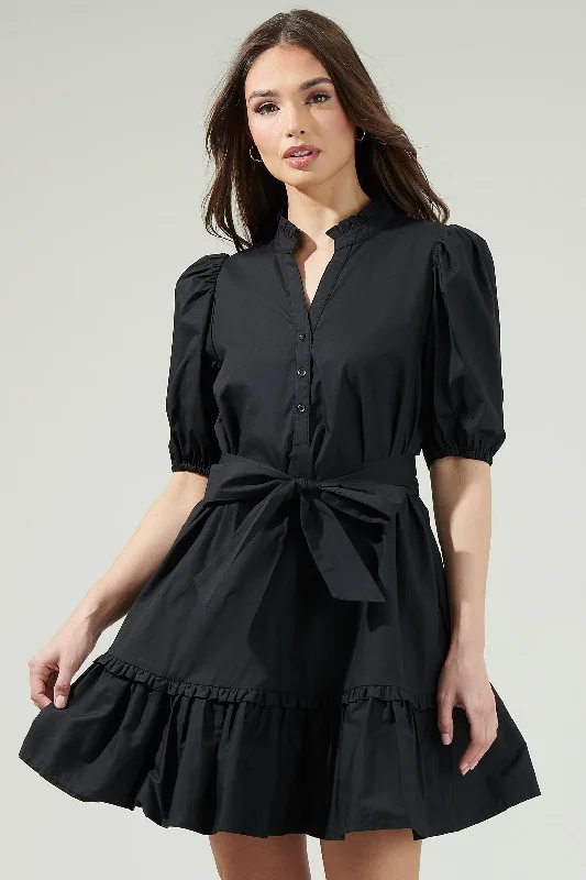 Sasha Split Neck Shift Mini Dress Comfortable Ruffle Mini Dress