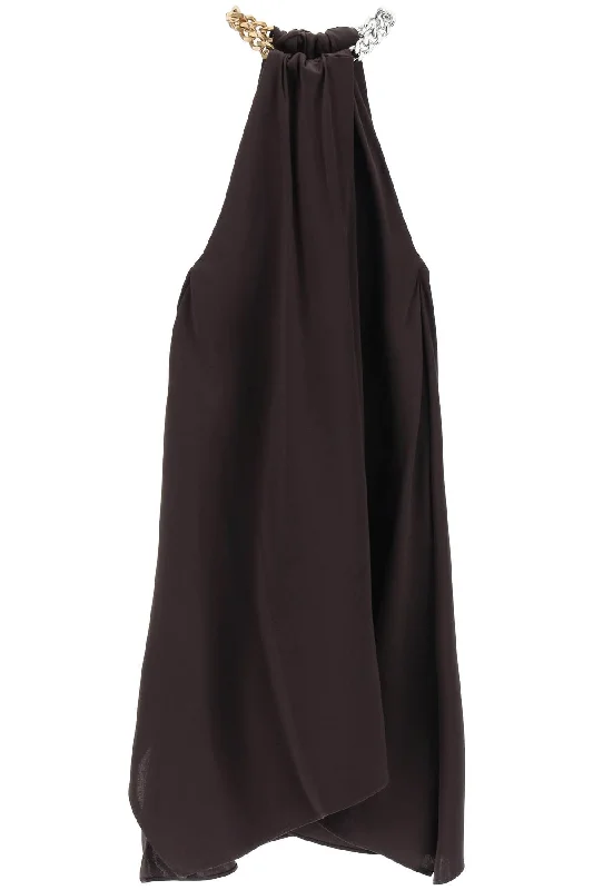 satin midi dress with chain detail 6A0416 3AU309 CHOCOLATE Fashionable Casual Midi Dress