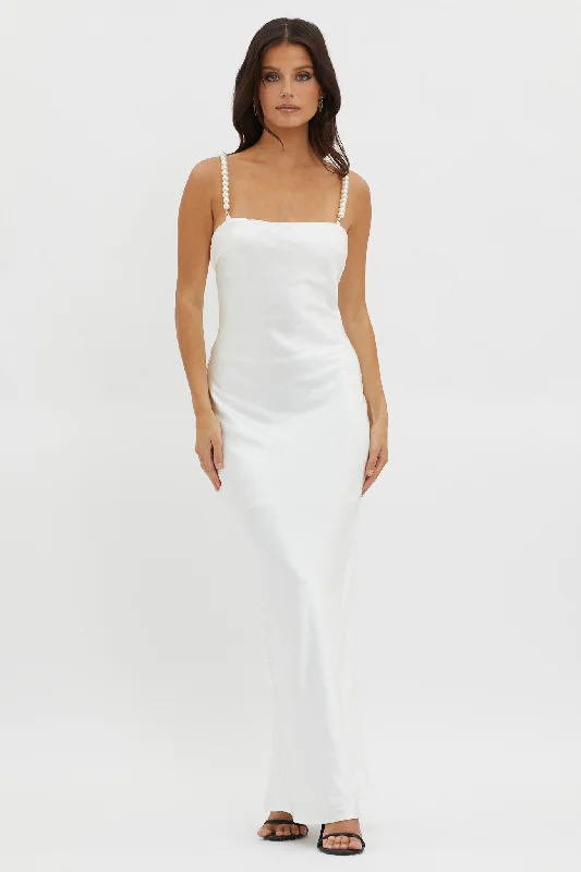 Saving Grace Pearl Strap Maxi Dress Oyster Casual Maxi Dress with Pockets
