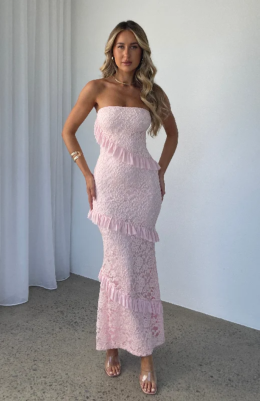 She's A Masterpiece Lace Maxi Dress Pink Comfortable Satin Maxi Dress