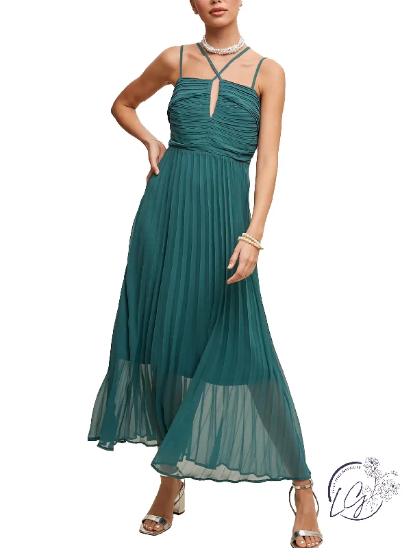 Sleek Sophistication Pleated Maxi Dress Elegant Maxi Dress with Drapes