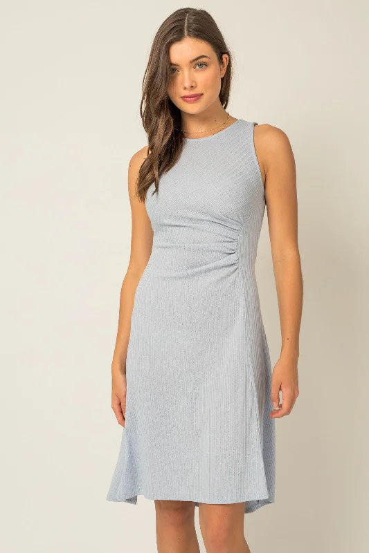 Sleeveless Side Shirring Detail Midi Dress 4028 Comfortable Floral Print Midi Dress