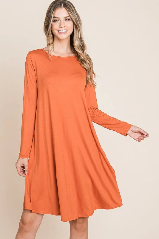 Solid Midi Dress Style 1189 in Pumpkin Cozy Knit Midi Dress