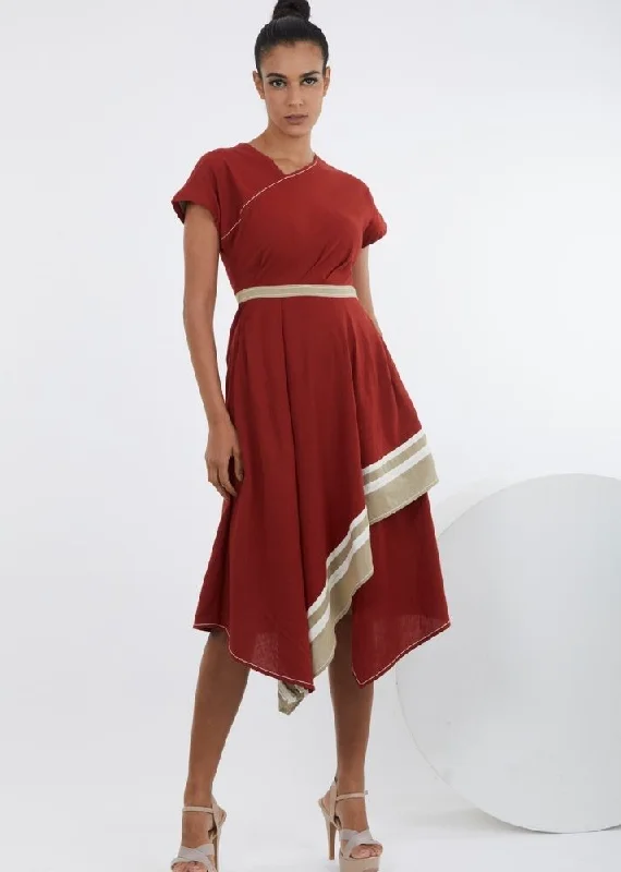 Sumi Madder Red Midi Dress Comfortable Ruched Midi Dress