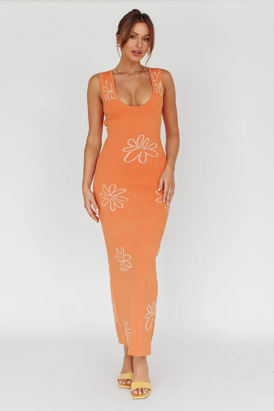 Sunland Knit Maxi Dress Flower Tangerine Cozy Cold-Shoulder Maxi Dress