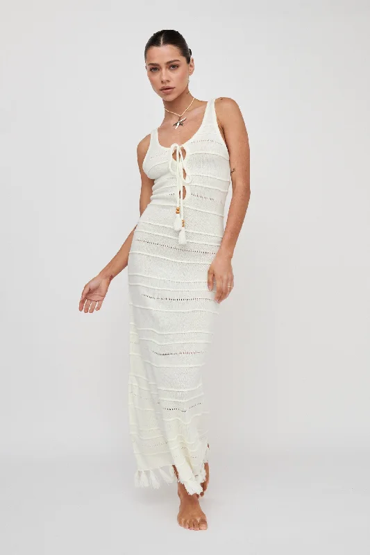 Sunlight Bust Tie Knit Maxi Dress White Elegant Lace Maxi Dress