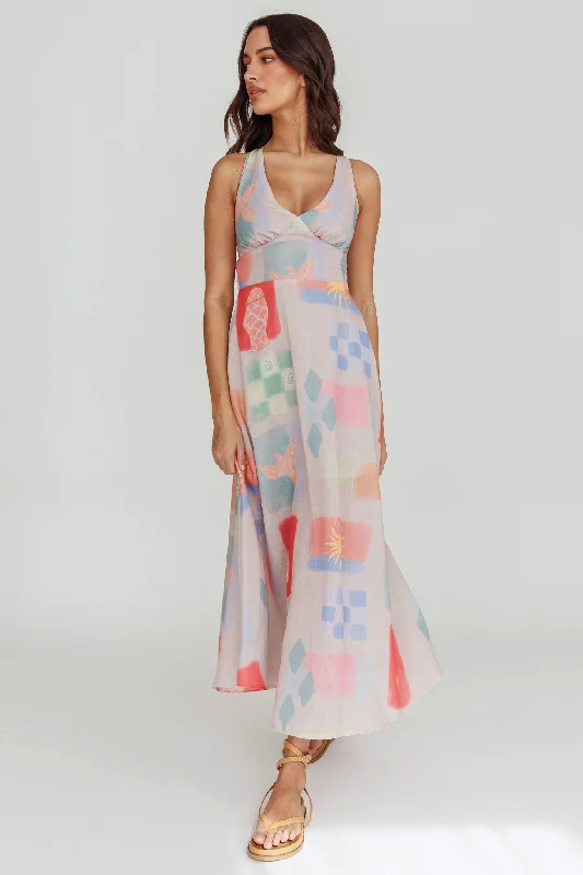 Sweethearts A-Line Print Maxi Dress Multi Chic Sleeveless Maxi Dress
