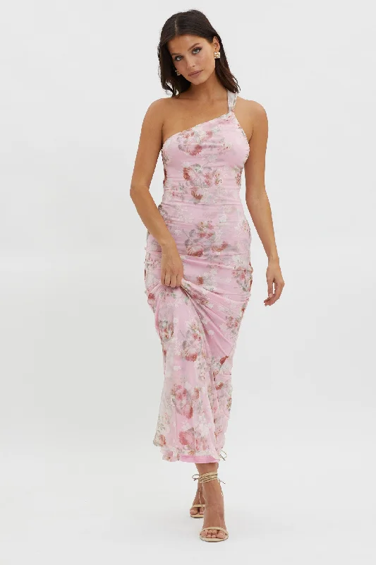 Tatum One-Shoulder Mesh Maxi Dress Pink Classic Black Maxi Dress
