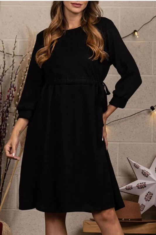 Tie Waist Midi Dress Style 2355 in Black Stylish Wraparound Midi Dress