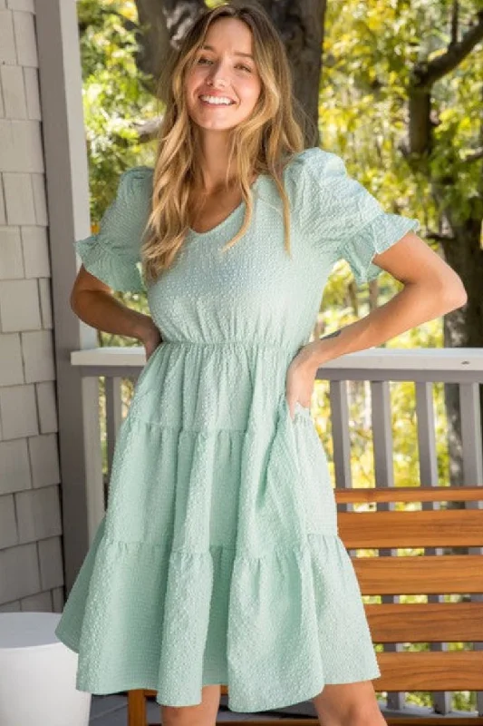 Tiered Crisp Midi Dress 5955 in Sage Elegant Satin Button Midi Dress
