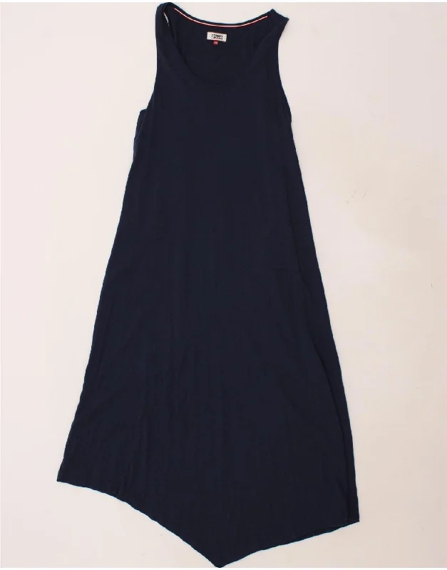 TOMMY HILFIGER Womens Sleeveless Asymmetric Maxi Dress UK 6 XS Navy Blue Chic Off-Shoulder Maxi Dress