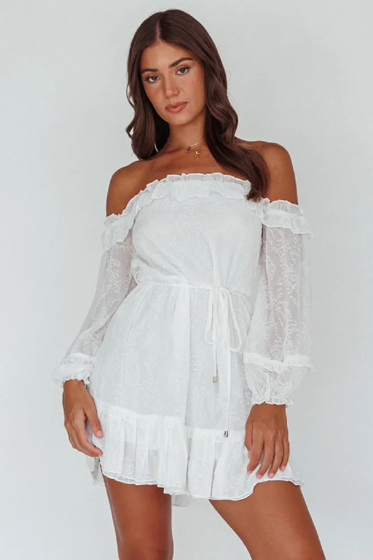 Tracee Bardot Lace Mini Dress White Casual Mini Dress with Pockets