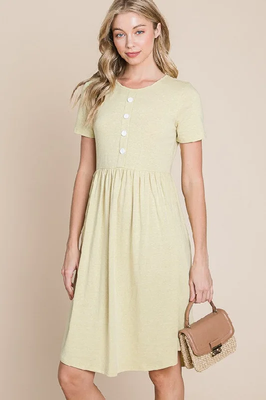Triblend Midi Dress with Buttons 1351 in Light Lime Comfortable Button Front Midi Dress