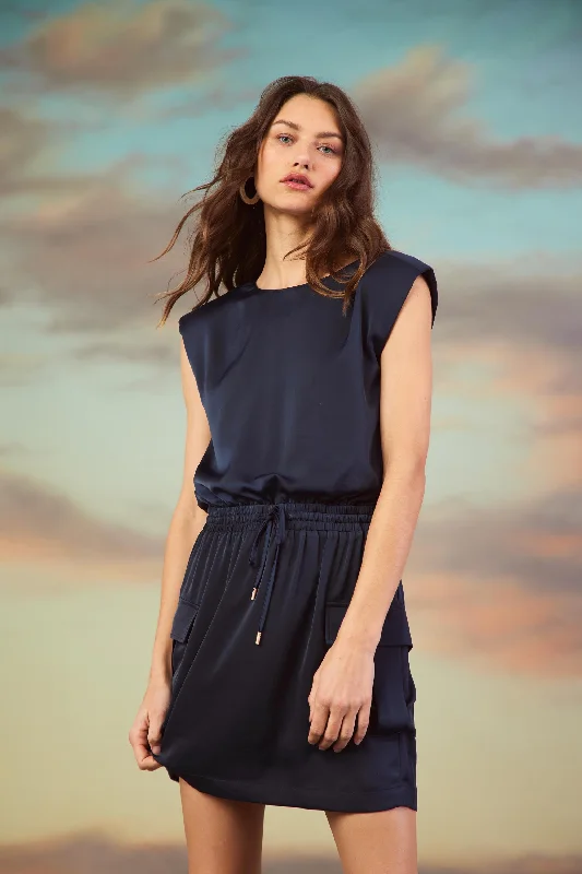 Utility Sleeveless Mini Dress Trendy Off-Shoulder Dress Mini