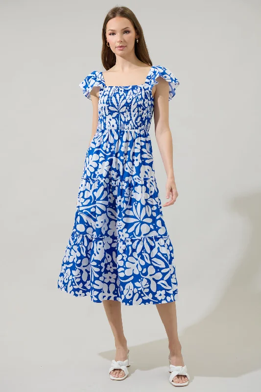 Villa Nueva Lou Smocked Tiered Midi Dress Stylish Off-Shoulder Ruffle Dress