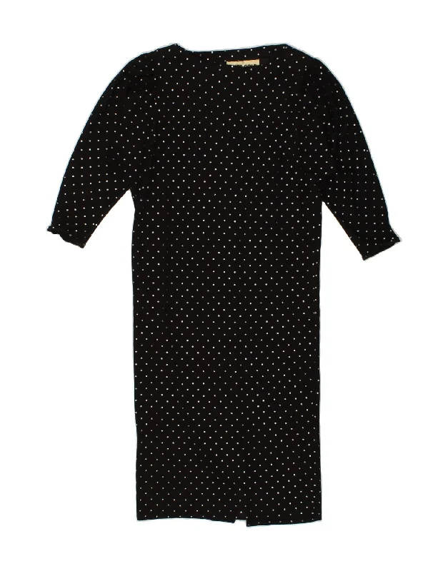 VINTAGE Womens 3/4 Sleeve Maxi Dress UK 12 Medium Black Polka Dot Comfortable Maxi Dress with Belt