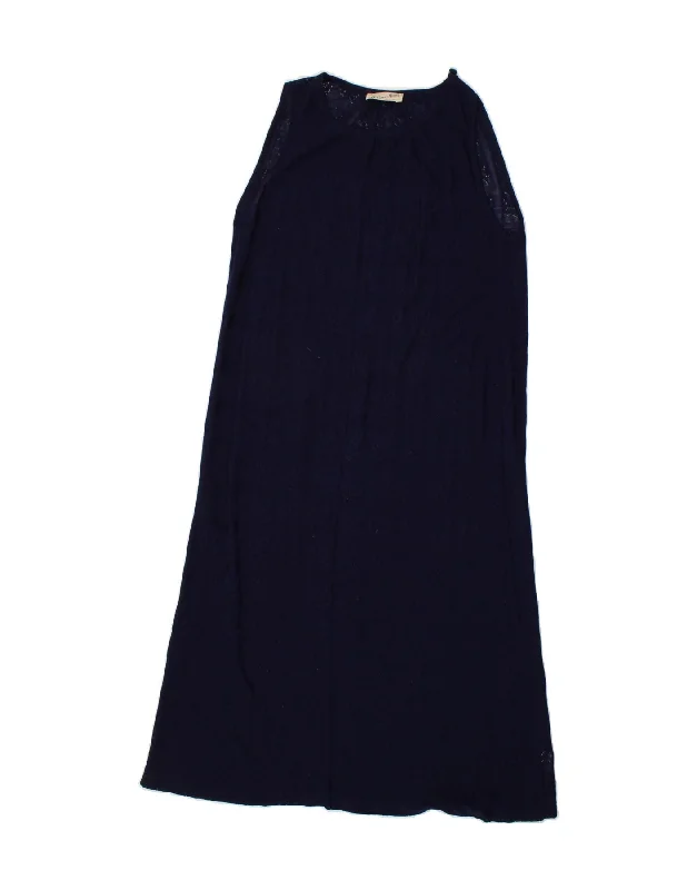 VINTAGE Womens Sleeveless Maxi Dress UK 12 Medium Navy Blue Viscose Chic Off-Shoulder Maxi Dress