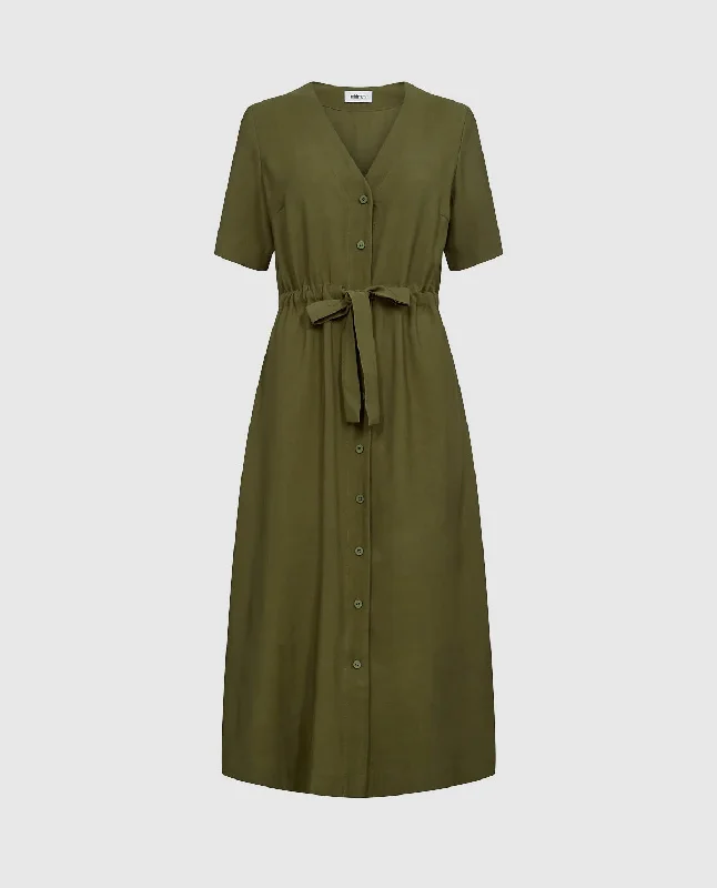 Violas Midi Dress - Avocado Trendy Ruched Side Midi Dress