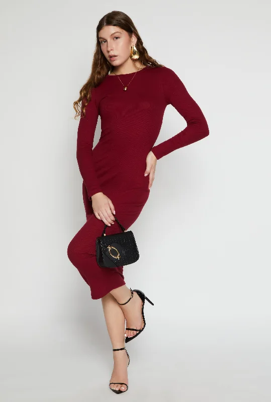 Daisy Ribbed Crew Neck Midi Dress Stylish Button-Up Midi Dress