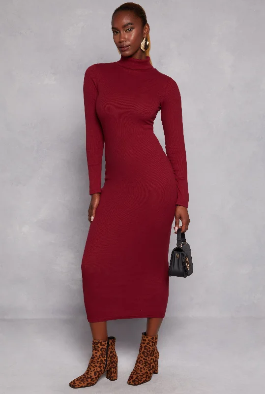 Daisy Turtleneck Midi Dress Trendy Midi Dress with Belt