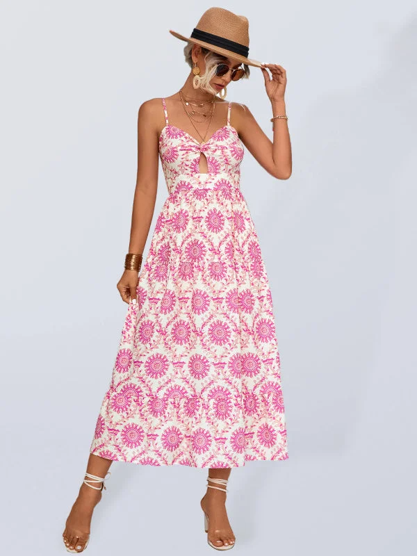 BerryBetty - Women's Floral Keyhole Midi Dress Elegant Maxi-Midi Hybrid Dress