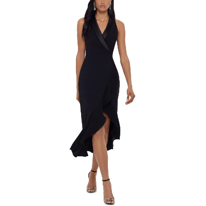 Xscape Womens Asymmetric Collared Maxi Dress Elegant Pleated Maxi Dress